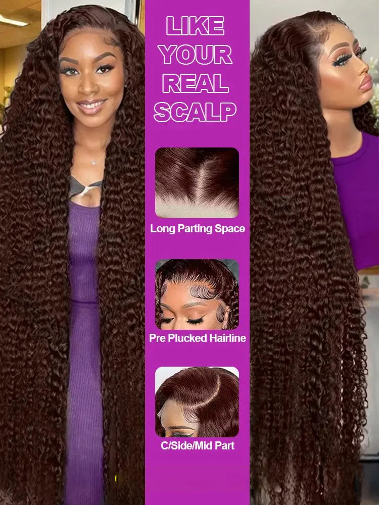 Chocolate Brown Deep Wave Frontal Wig